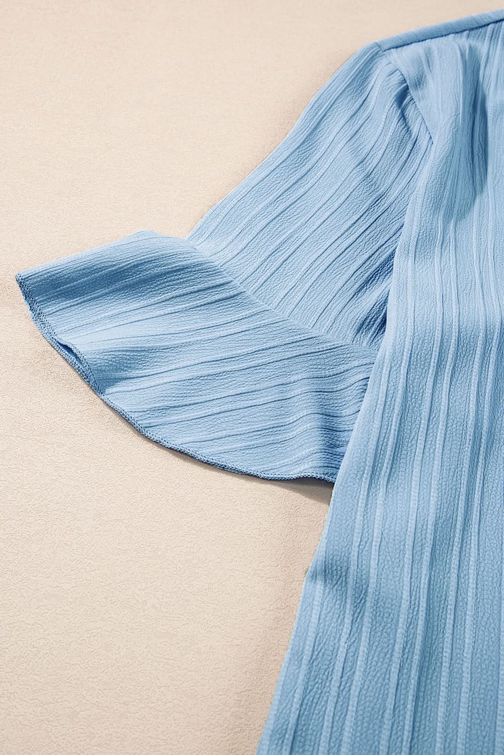 Beau Blue Ruffled Half Sleeve V Neck Textured Top - Love Salve